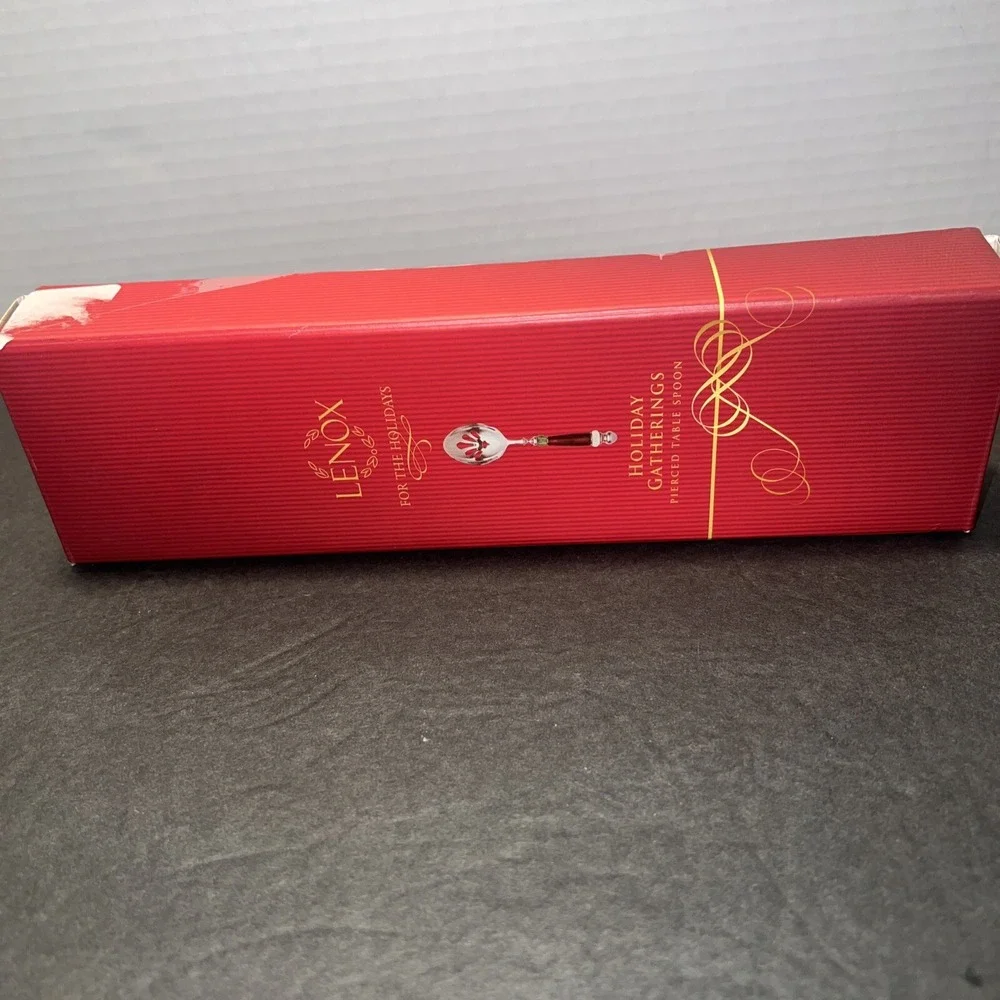 Lenox Holiday Gatherings Pierced Table Spoon Stainless Steel Serving Spoon Boxed